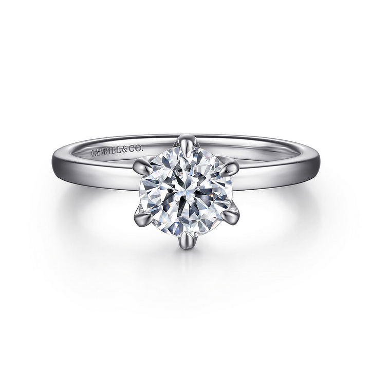 14K White Gold Solitaire Straight Round Diamond Semi-Mount Ring