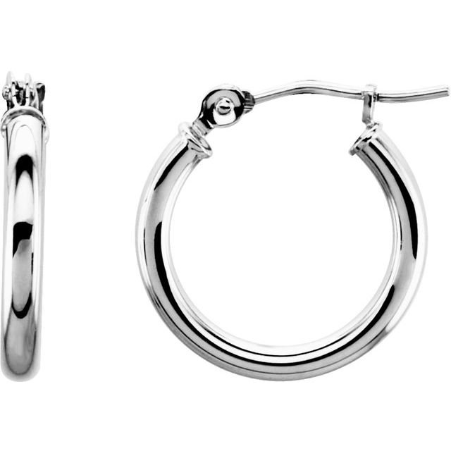 14K White Gold 15mm Hoop Earrings