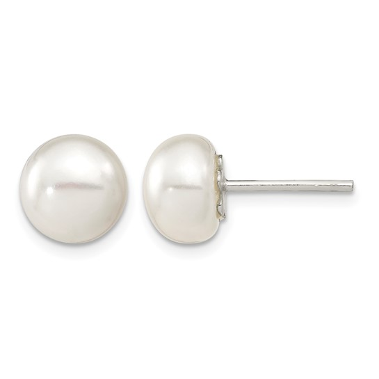Sterling Silver Freshwater Pearl Button Earings