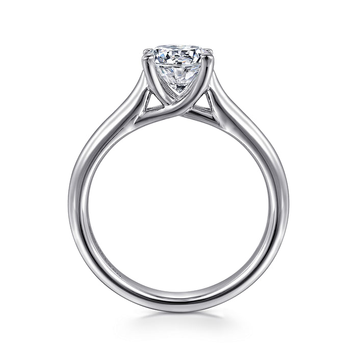 14K White Solitaire Wide Band Round Diamond Semi-Mount Ring