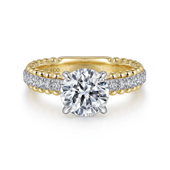 14K Yellow Gold Accented Wide Band Round Diamond Semi-Mount Ring .25CTW.
