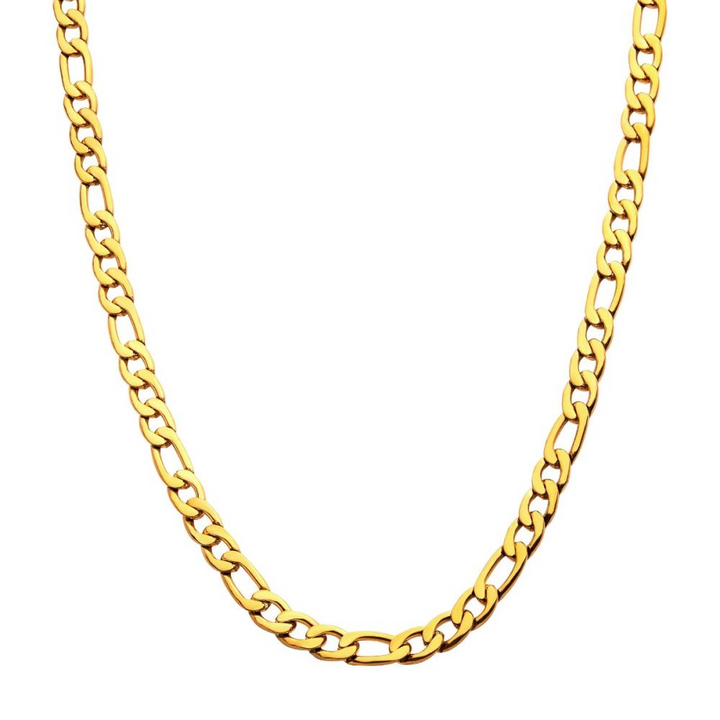 8mm 18K Gold IP Figaro 22in Chain Necklace