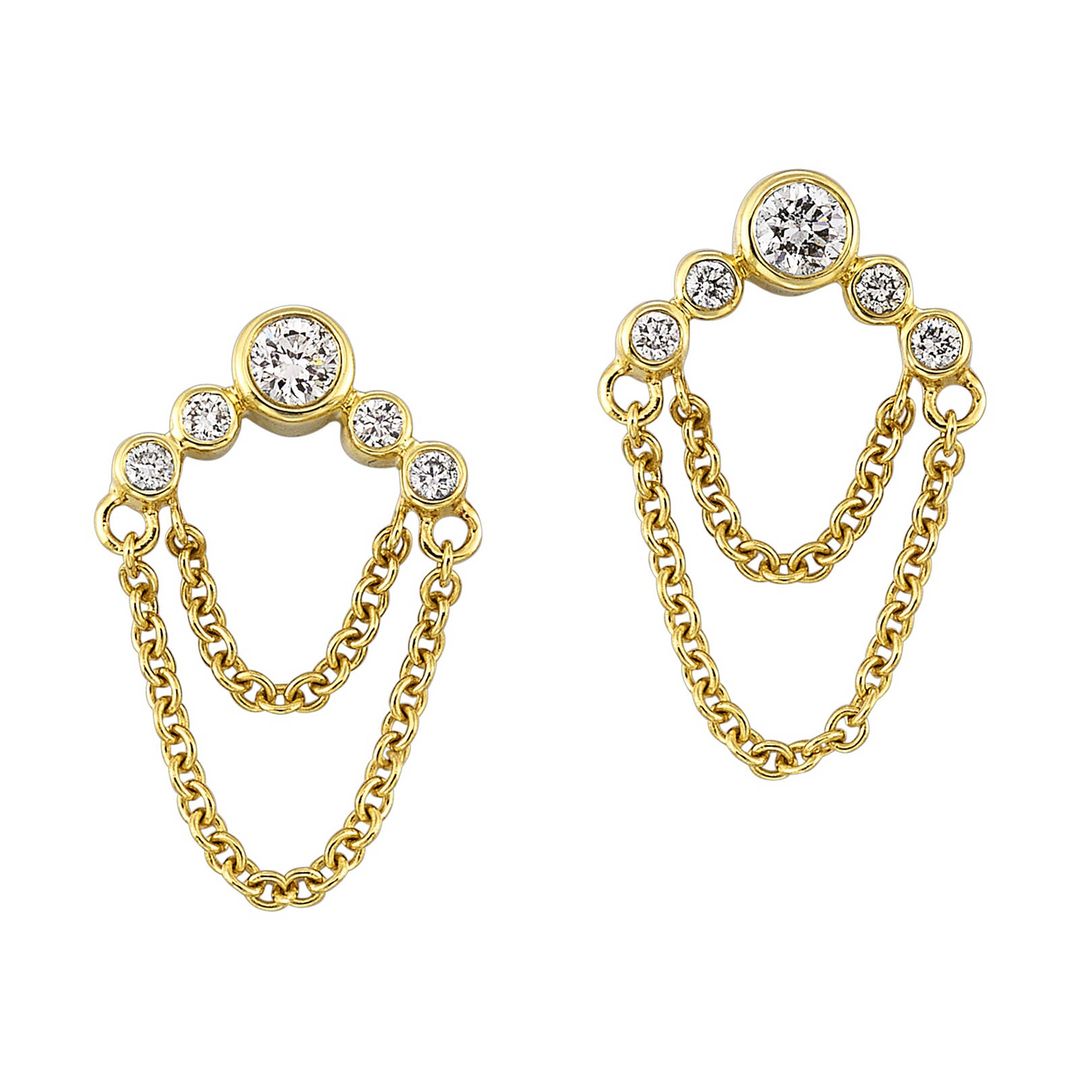 14K Yellow Gold Diamond Chain Earrings with Bezel Settings (1/5 ctw)
