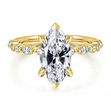 14K Yellow Gold Solitaire Marquise Diamond Semi-Mount Ring (.29 CTW.)