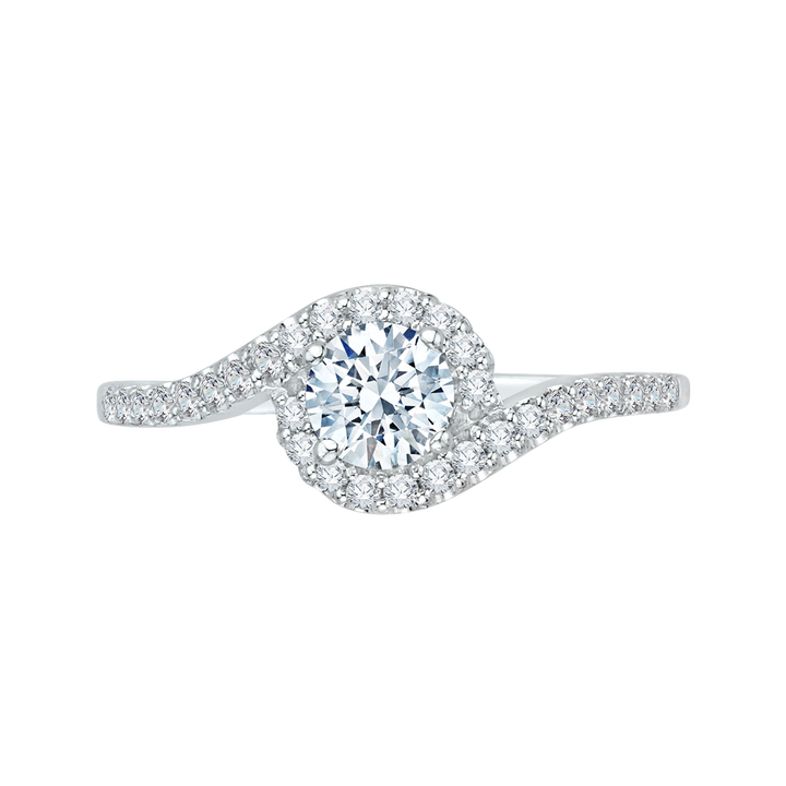 14K White Gold Twist Accented Round Diamond Semi-Mount Ring .74CTW.