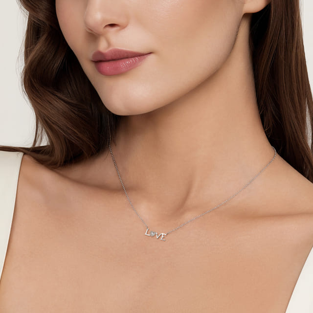 Sterling Silver Diamond  LOVE Pendant Necklace