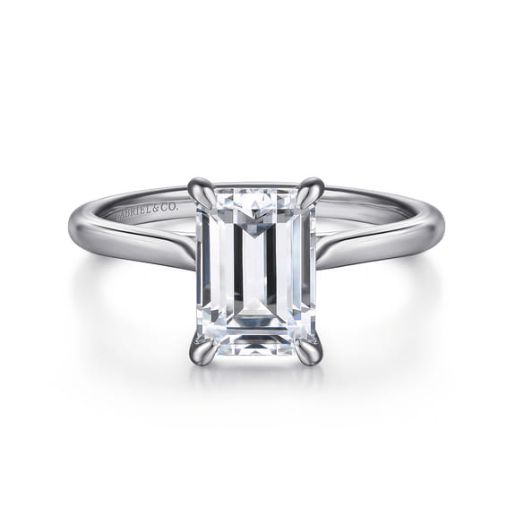 14K White Gold Emerald Cut Solitaire Diamond Engagement Ring