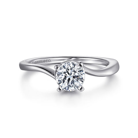 14K White Gold Solitaire Twist Round Diamond Semi-Mount Ring