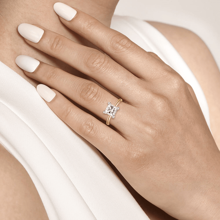 14K Yellow Gold Solitaire Princess Diamond Semi-Mount Ring.