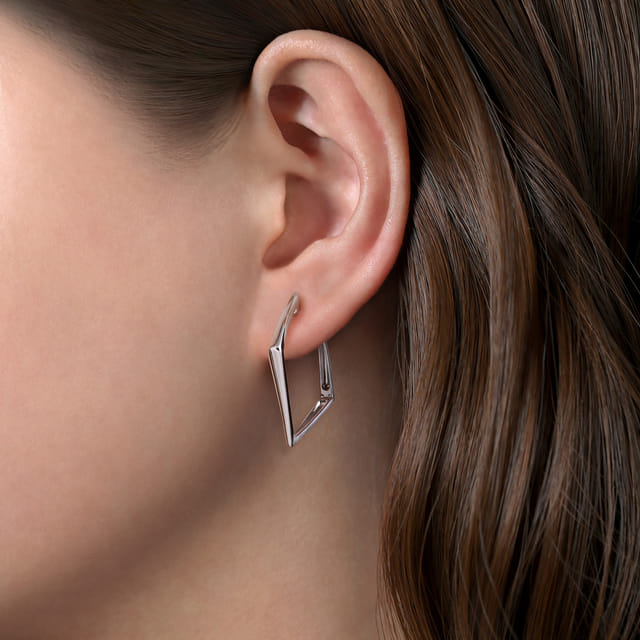 Sterling Silver Geometric Hoop Earrings- 5 Sides