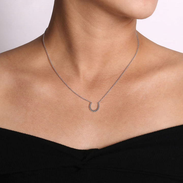 Sterling Silver Beaded Horseshoe Pendant Necklace