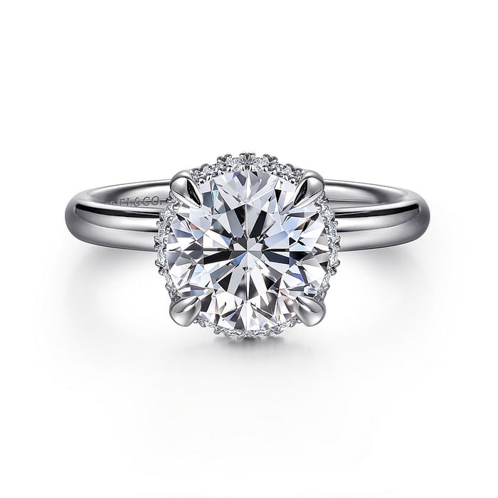 14K White Gold Halo Solitaire Round Diamond Semi-Mount Ring 0.08CTW.