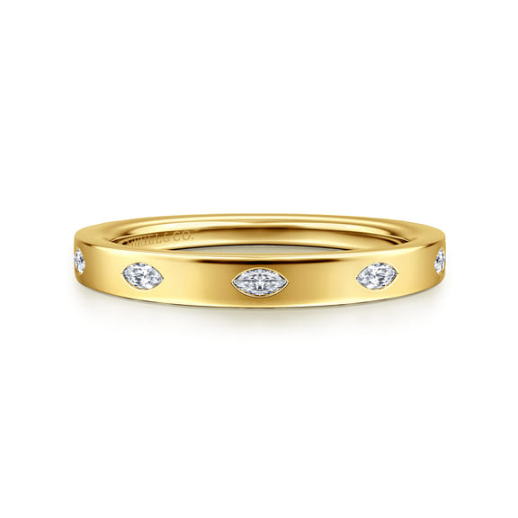 14K Yellow Gold 5 Stone Burnish Set Marquise Diamond Cigar Band