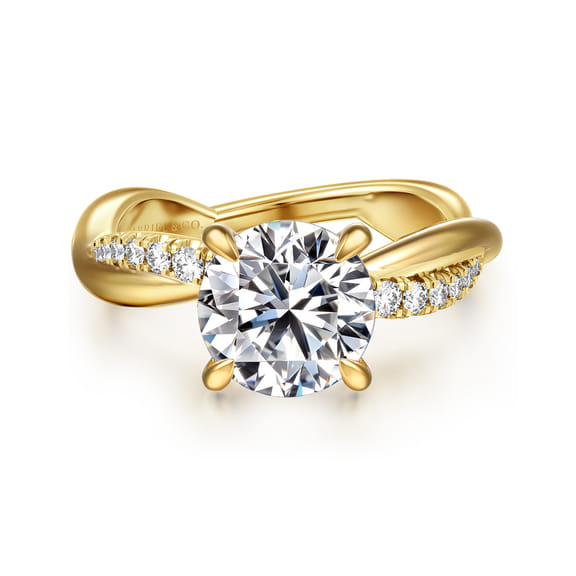 14K Yellow Gold Twisted Round Diamond Engagement Ring