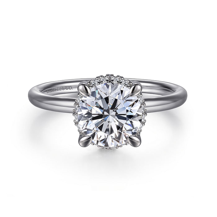 14K White Gold Halo Solitaire Round Diamond Semi-Mount Ring 0.08CTW.