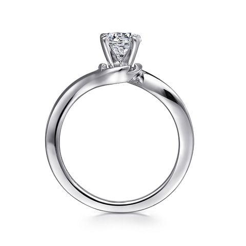 14K White Gold Solitaire Twist Round Diamond Semi-Mount Ring