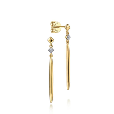 14K Yellow Gold Diamond Spike Drop Earrings (0.04 ctw)