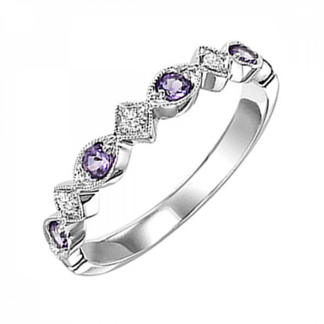 10K White Gold Natural Amethyst Stackable Ring