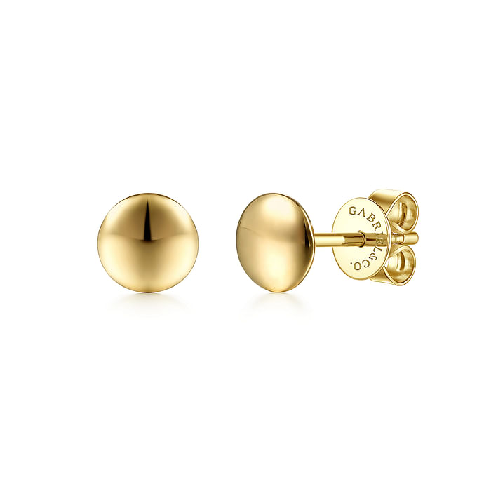 14K Yellow Gold Button Fashion Stud Earrings