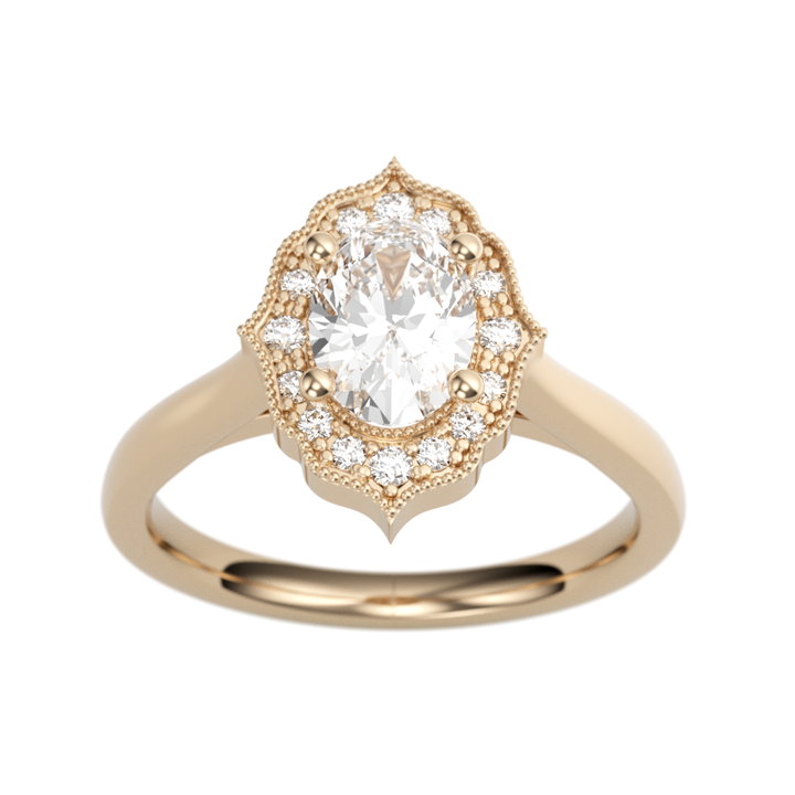 14K Rose Gold Vintage Halo Oval Diamond Semi-Mount Ring .09CTW.
