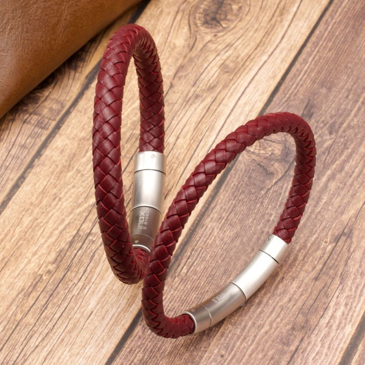 6mm Burgundy Genuine Full Grain Cowhide Leather Bracelet