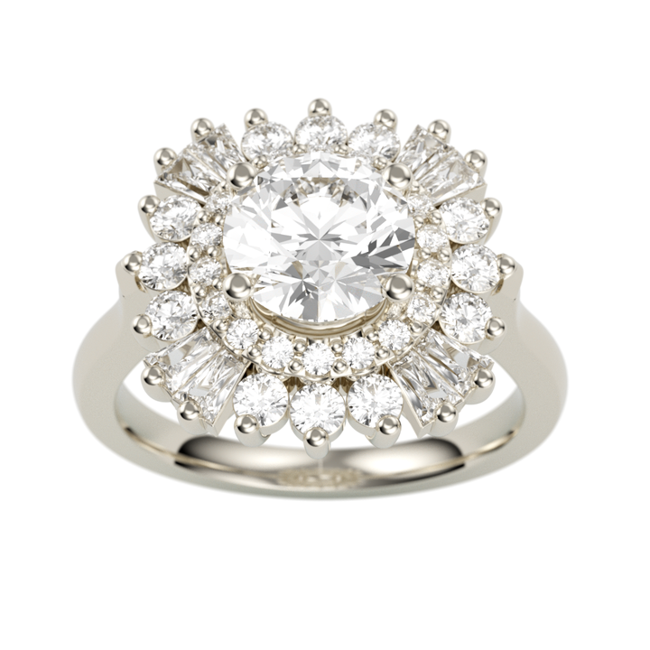 14K White Gold Double Halo Round Diamond Semi-Mount Ring .34CTW.