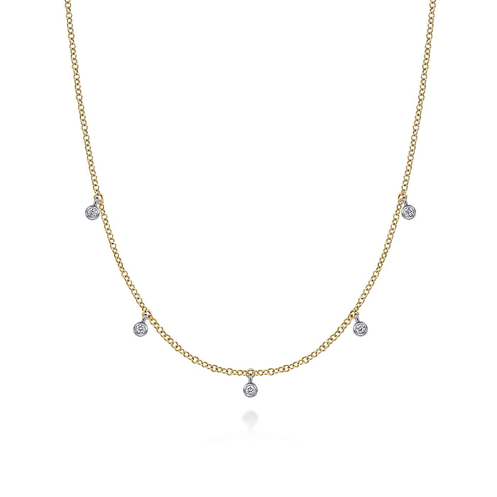 14K Yellow Gold 0.05CTW. Natural Diamond Station Pendant Necklace