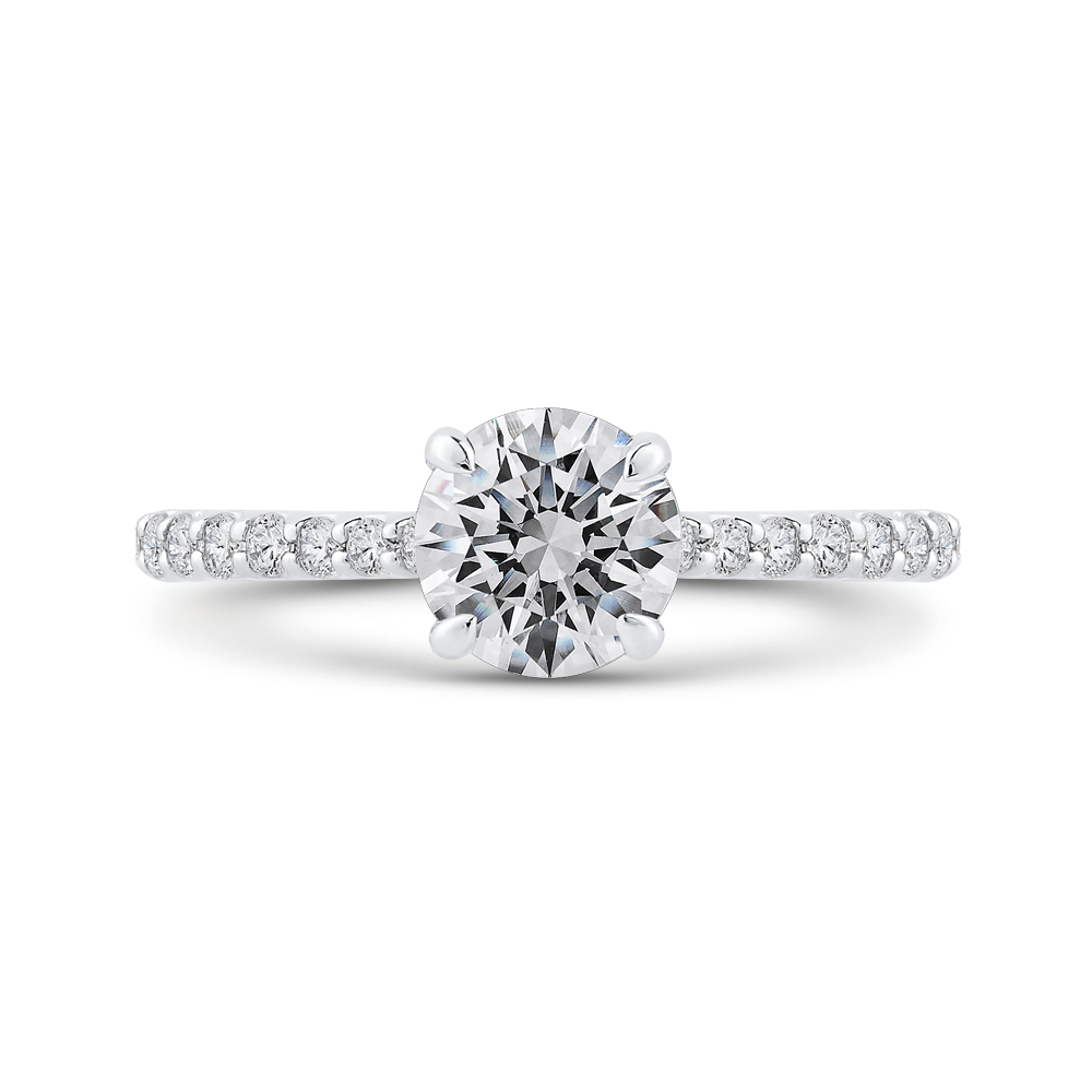14K White Gold Straight Accented Round Diamond Semi-Mount Ring .36CTW.