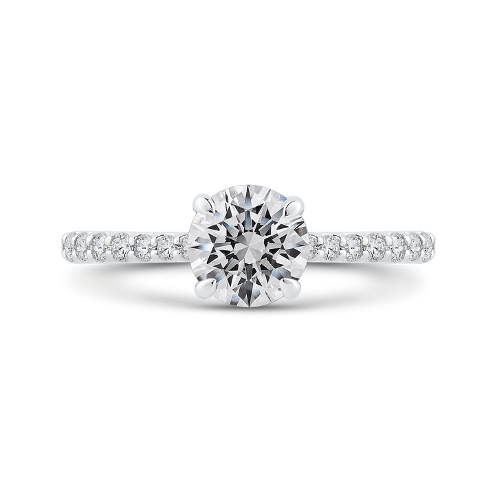 14K White Gold Straight Accented Round Diamond Semi-Mount Ring .36CTW.