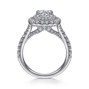 14K White Gold Double Halo Round Diamond Semi-Mount Ring 1.0 CTW.