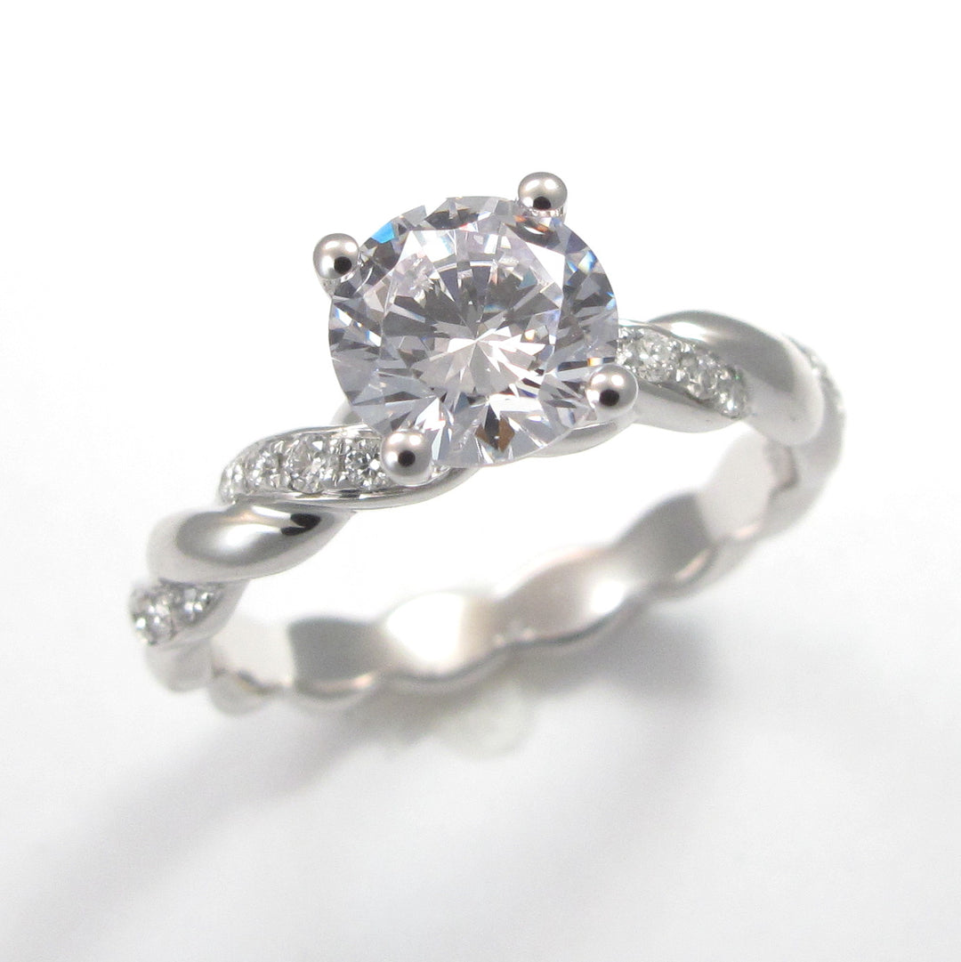 14K White Gold Twist Round Diamond Semi-Mount Ring 0.18CTW.