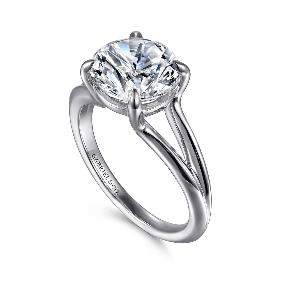 14K White Gold Solitaire Split Shank Round Diamond Semi-Mount Ring