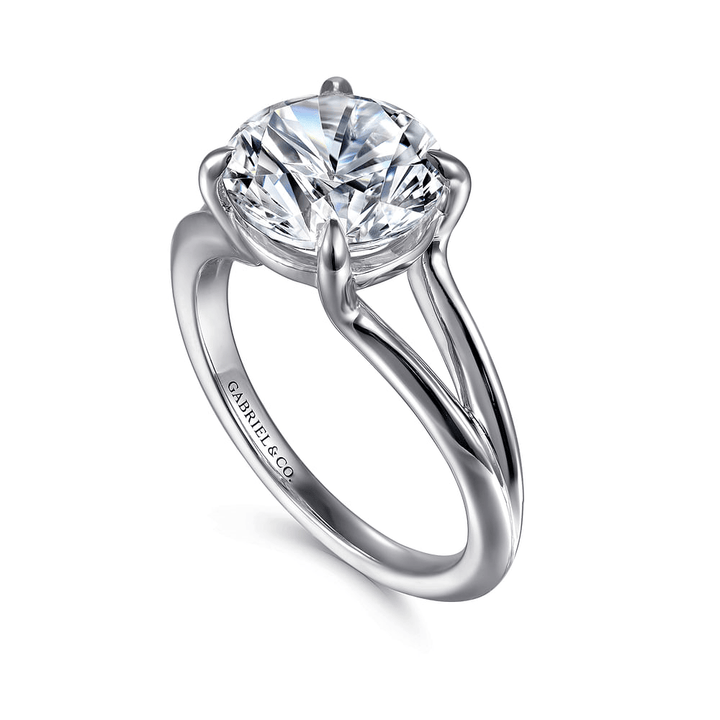 14K White Gold Solitaire Split Shank Round Diamond Semi-Mount Ring
