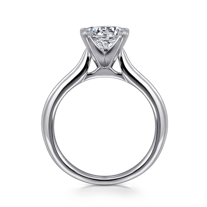 14K White Solitaire Round Diamond Semi-Mount Ring