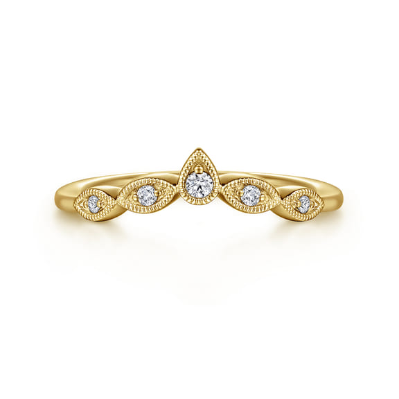 Vintage Inspired 14K Yellow Gold Curved Gold Diamond Anniversary Band