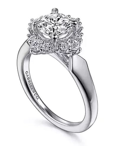 14K White Gold Accented Round Diamond Semi-Mount Ring 0.36CTW.