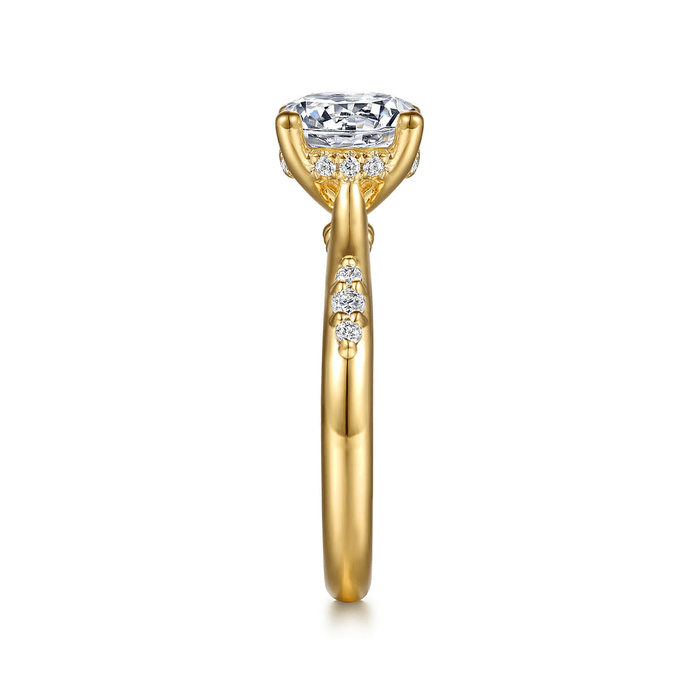 14K Yellow Gold Sparkle Accented Round Diamond Semi-Mount Ring 0.15CTW.