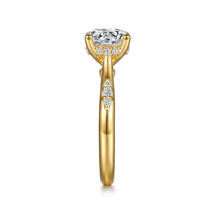 14K Yellow Gold Sparkle Accented Round Diamond Semi-Mount Ring 0.15CTW.