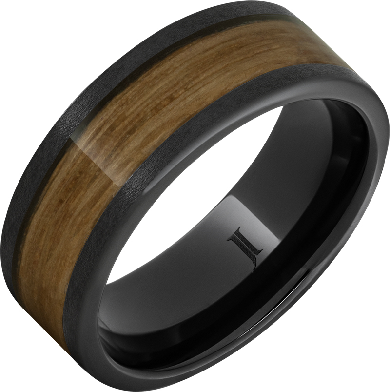 Black Ceramic Wood Inlay Standard Fit 8mm Wedding Band