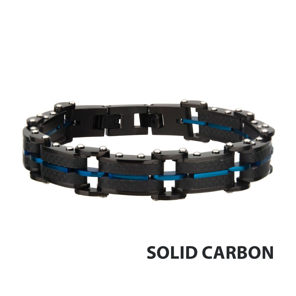 Black Carbon Fiber & Blue IP Link Bracelet