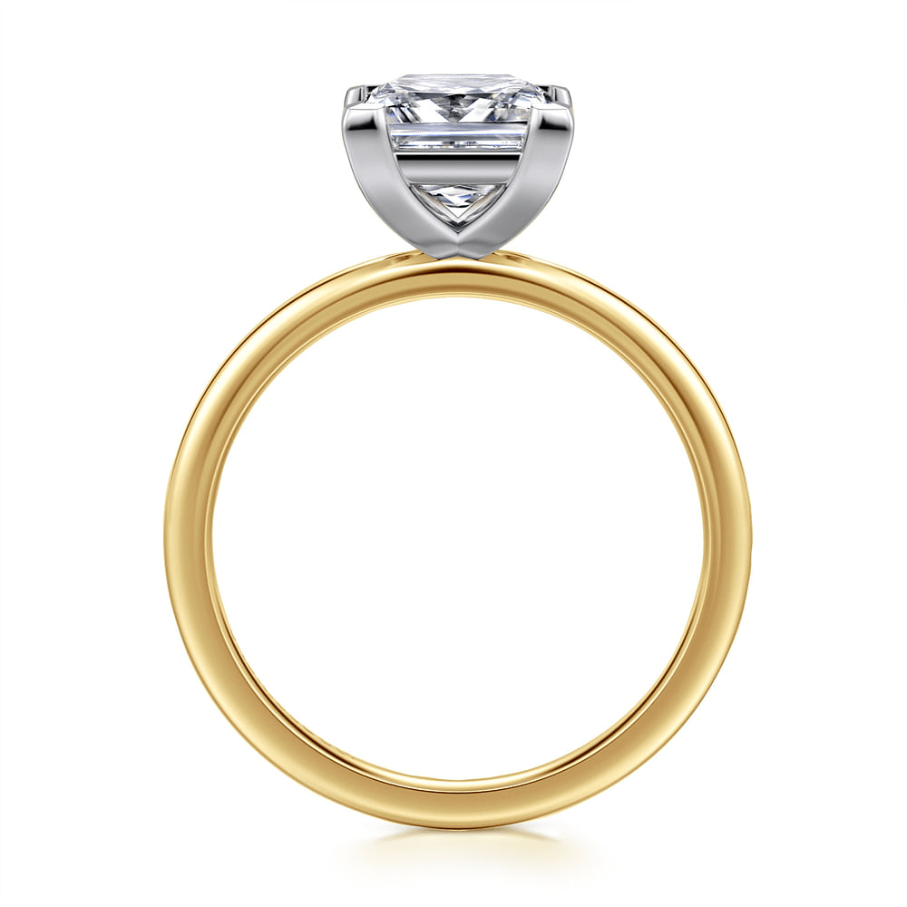 14K Yellow Gold Solitaire Princess Diamond Semi-Mount Ring.