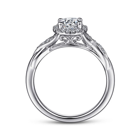 14K White Gold Halo Twist Round Diamond Semi-Mount Ring .13CTW.