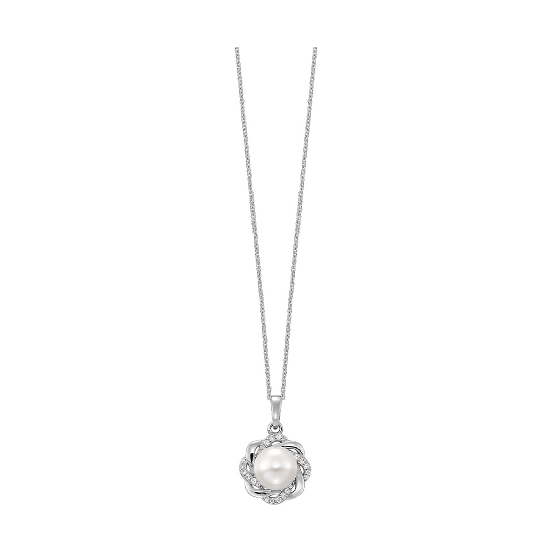 Silver Freshwater Pearl Pendant with Twisted Halo