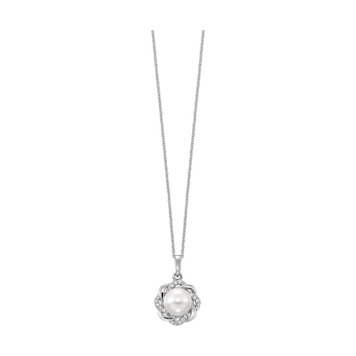 Silver Freshwater Pearl Pendant with Twisted Halo