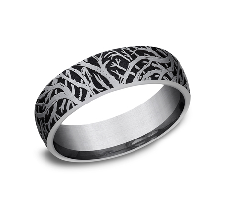 Dark Gray Tantalum Tree Pattern Comfort Fit 6mm Wedding Band