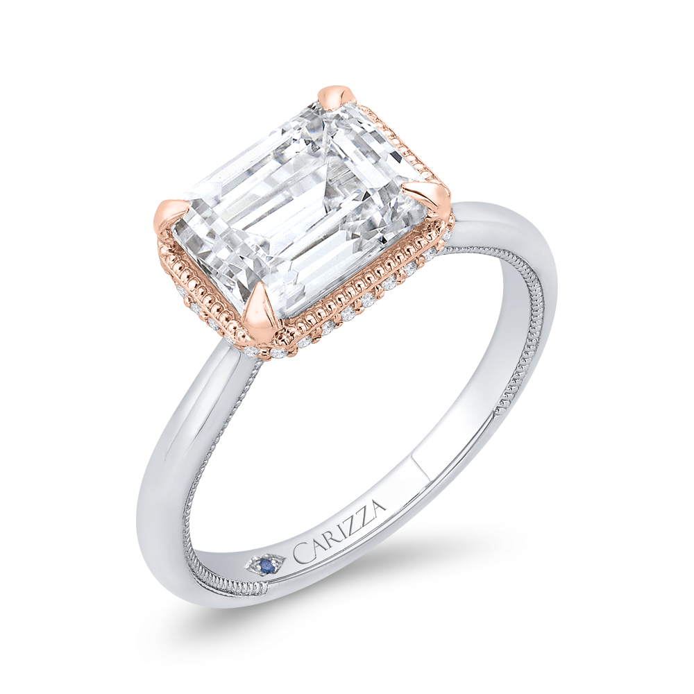 14K White Gold Straight Solitaire Emerald Diamond Semi-Mount Ring .10CTW.