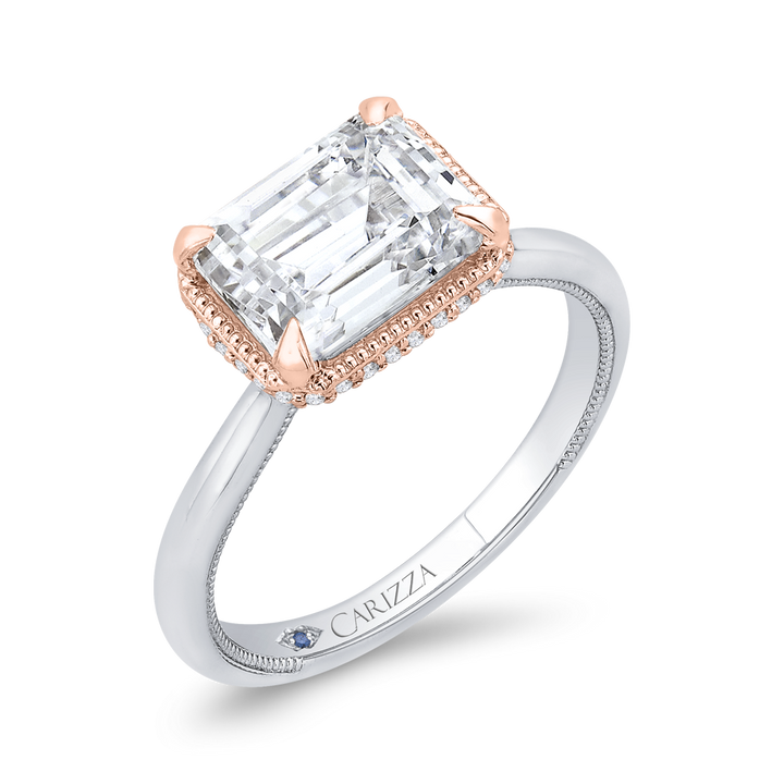 14K White Gold Straight Solitaire Emerald Diamond Semi-Mount Ring .10CTW.