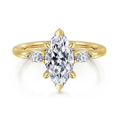 14K Yellow Gold Three Stone Marquise Engagement Ring Setting (0.17 ctw)