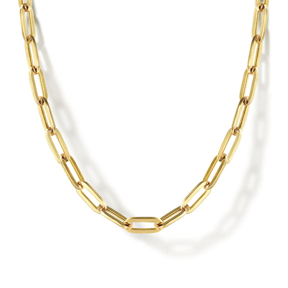 14K Yellow Gold Hollow Paper Clip Chain Necklace