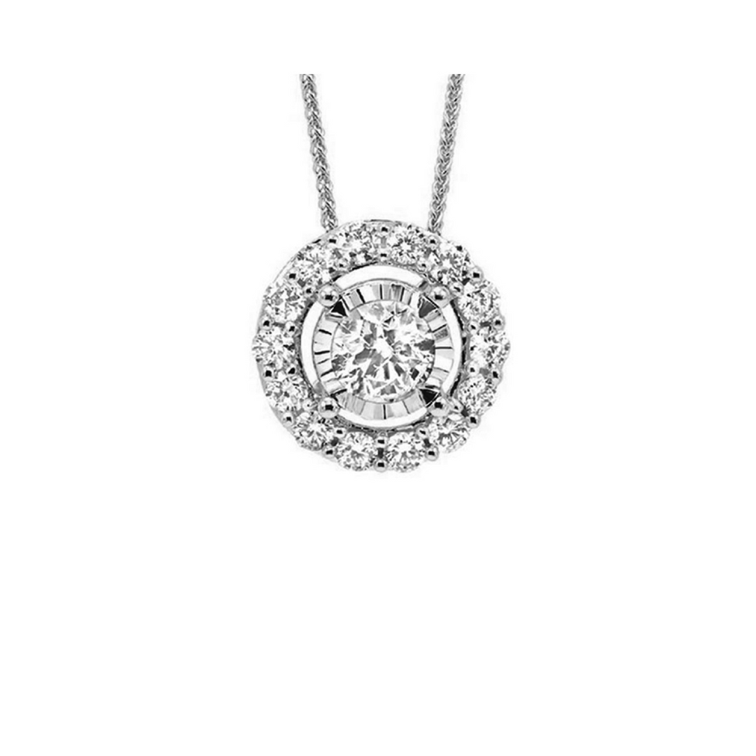14K White Gold 0.13CTW. Natural Diamond Solitaire Pendant Necklace